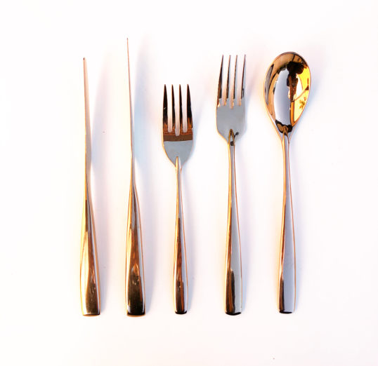 rose gold cutlery hire
