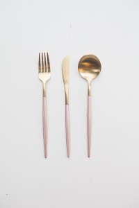 pink and gold cutlery hire