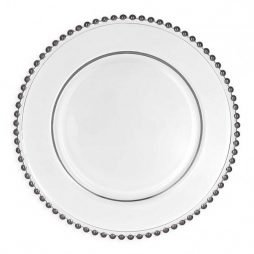 silver beaded charger plate hire