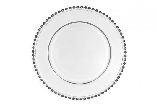 silver beaded charger plate hire