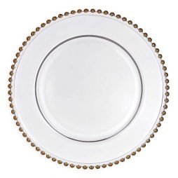 gold beaded charger plate hire