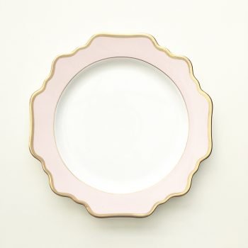 pink and gold dinner plate hire