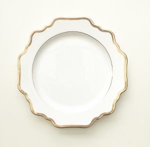 white and gold dinner plate hire