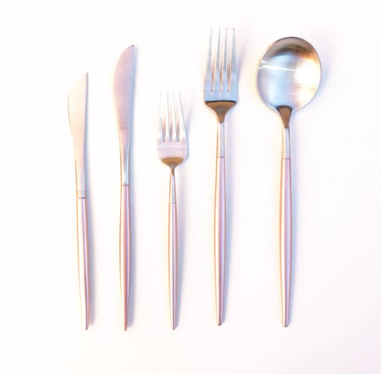 pink and silver cutlery hire