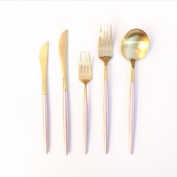 pink and gold cutlery hire
