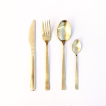 brushed gold cutlery hire