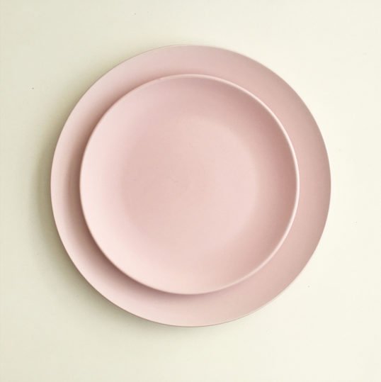 pink dinnerware hire