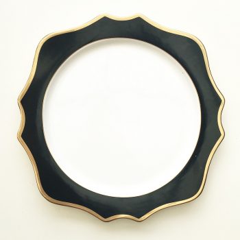 black and gold charger plate hire